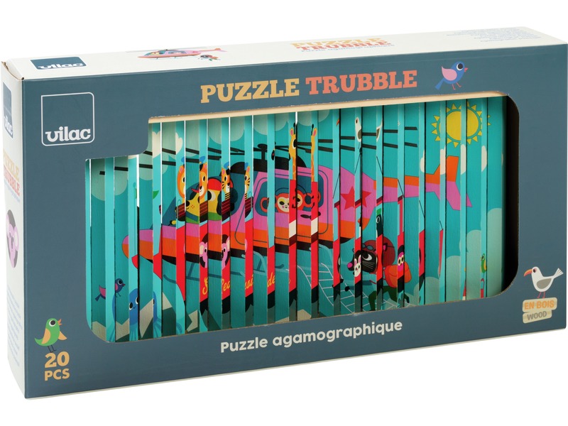 Drehpuzzle Fahrzeuge aus Holz mit 20 Stäbchen, 4 Motive, ab 5 Jahren
