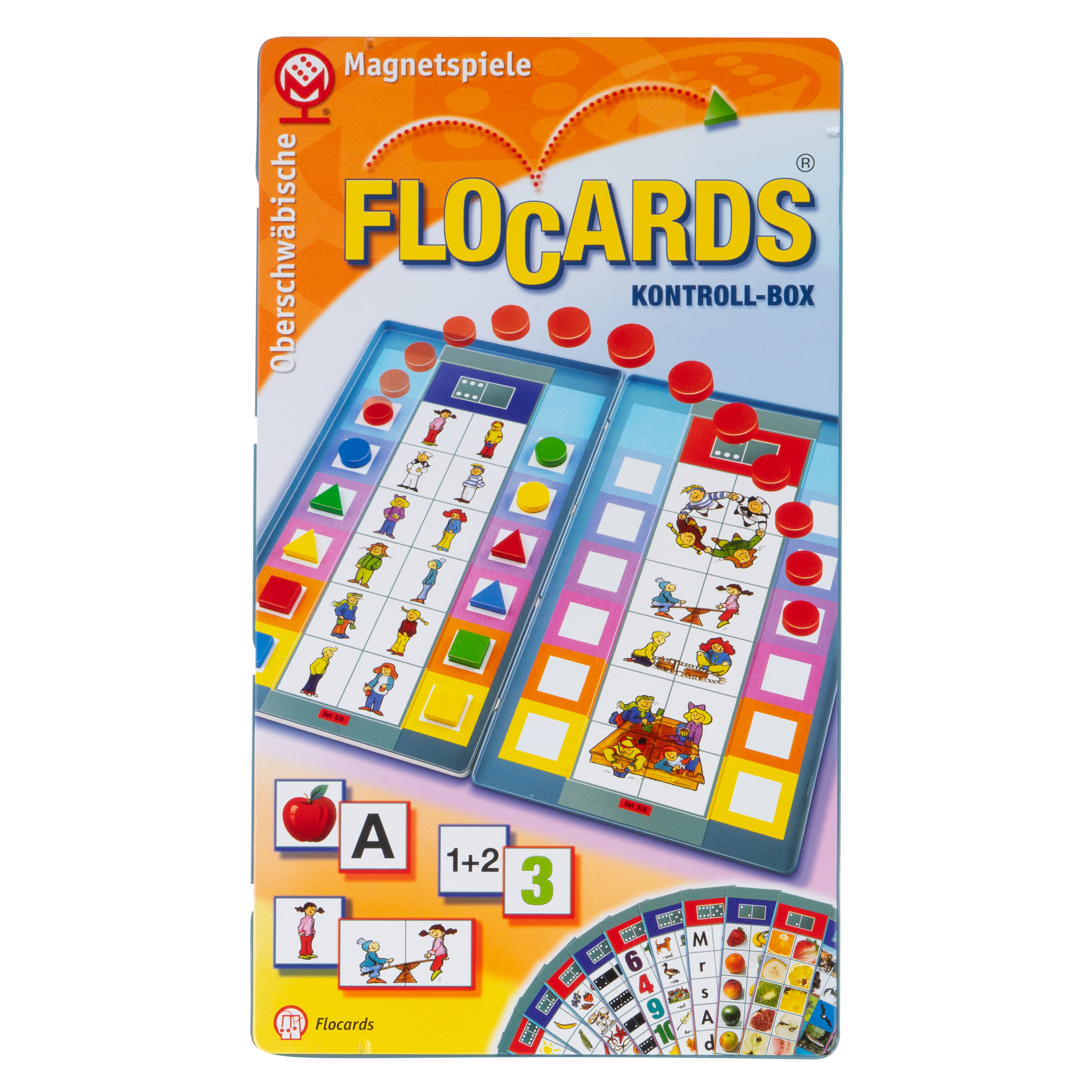 Lernspiel-Kontrollbox, Flocards Metallbox, mit 12 Magnetsteinen