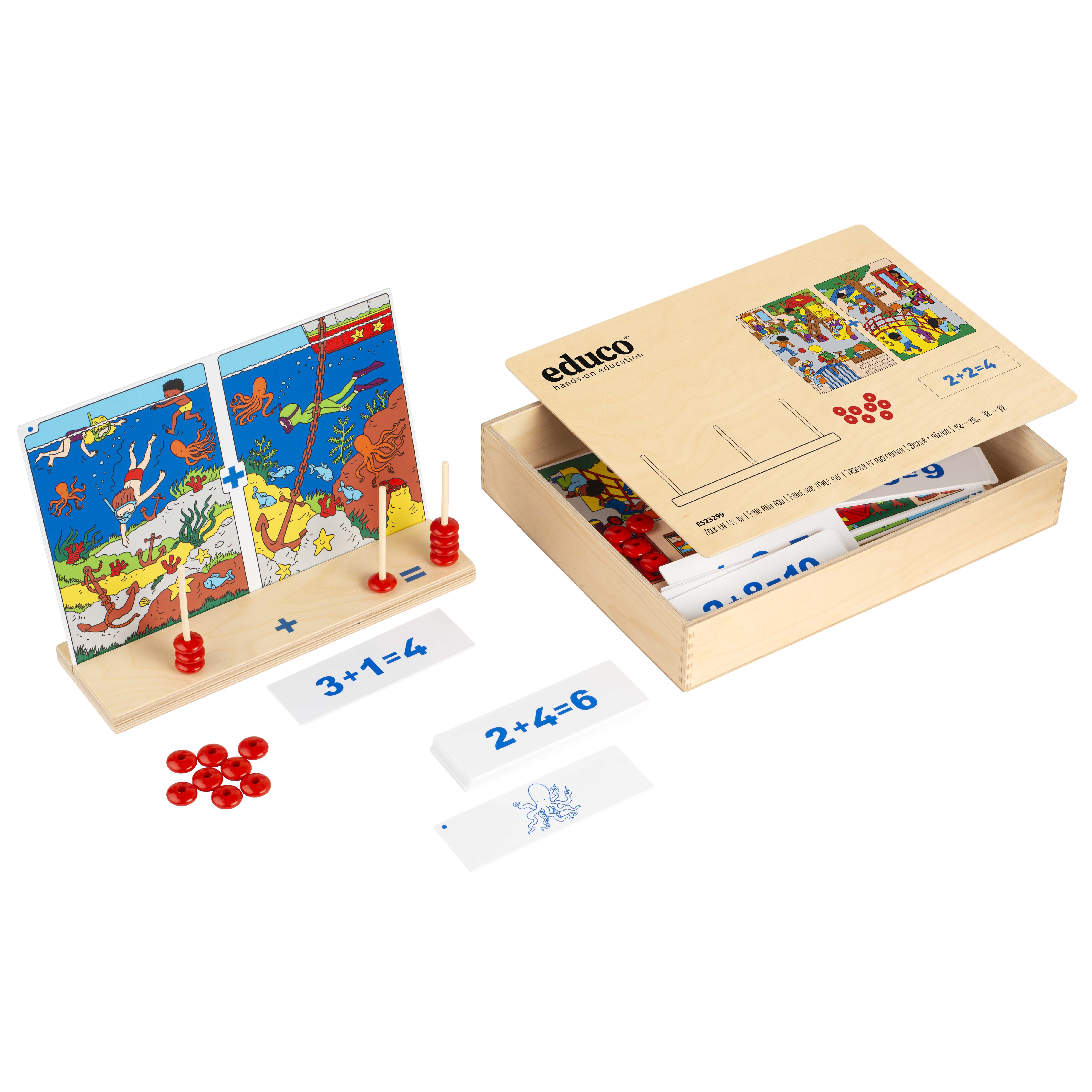 Finde und addiere bis 10 - Rechenspiel aus Holz, ab 4 Jahre