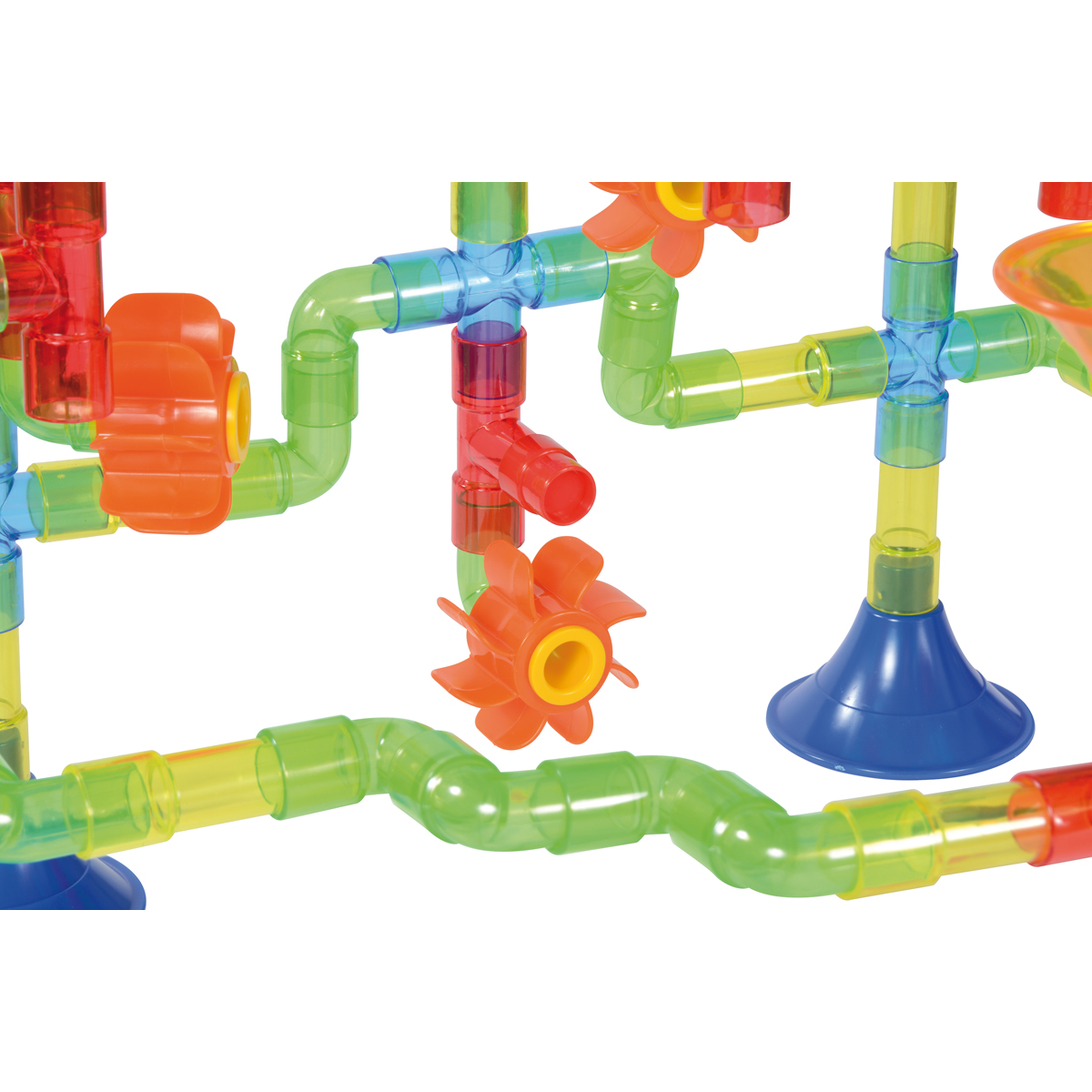 Wasserbahn Set transparent, 151 Teile, Wasserräder, Trichter, Box, ab 3 Jahre
