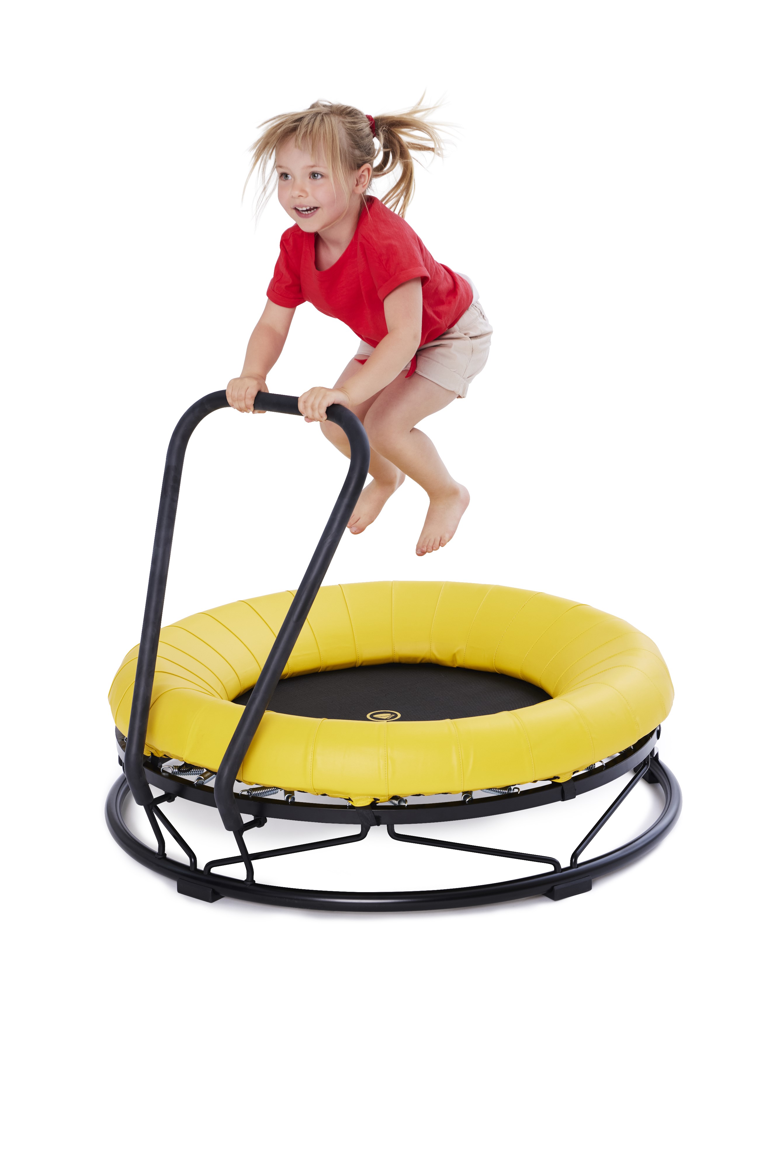 Kleines Trampolin, Gonge, mit Haltegriff und Schutzkissen, gelb, Indoor, 3-5 Jahre