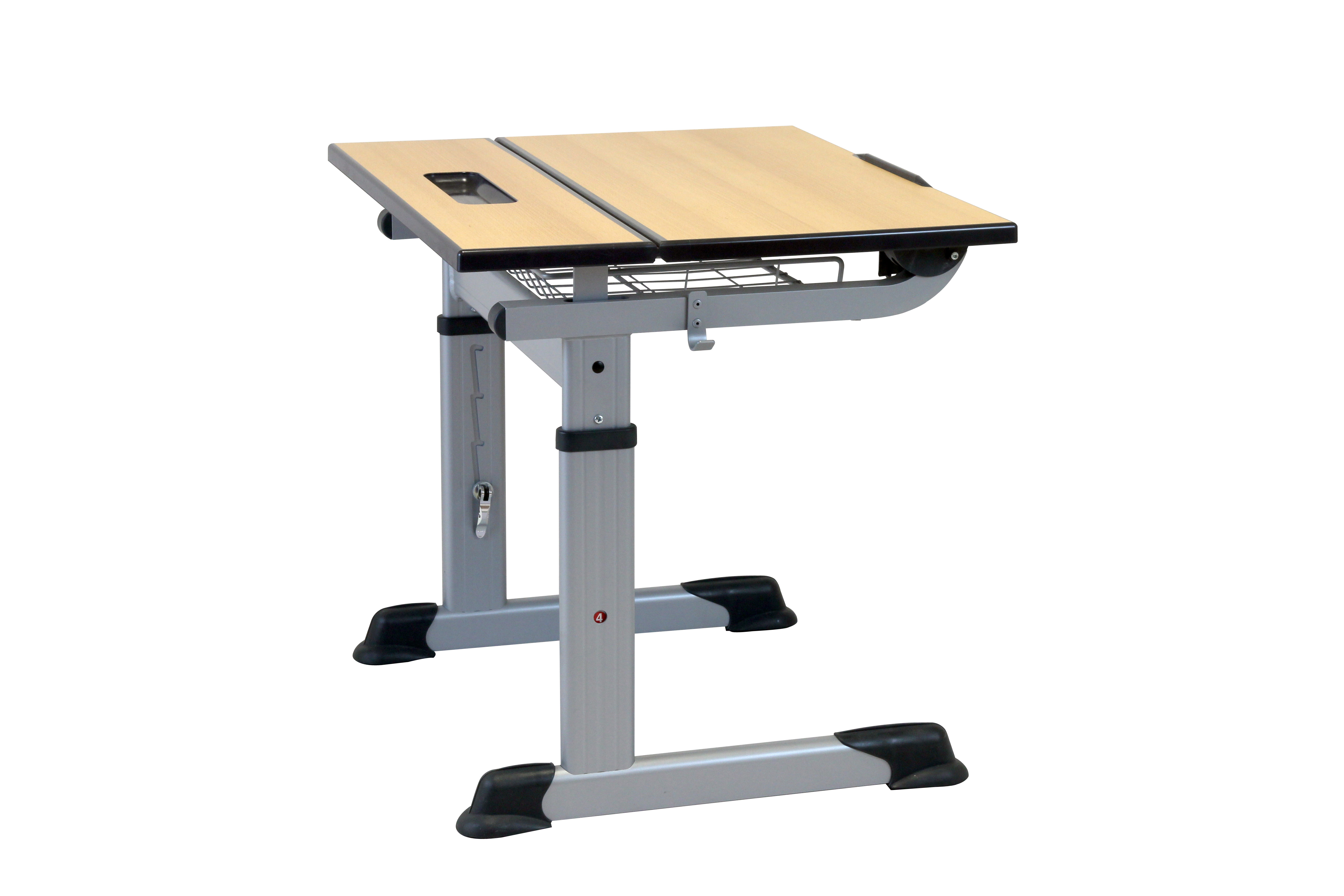 Aluflex Einer-Schülertisch, höhenverstellbar 64-82 cm, Stahlfarbe weißaluminium, mit Drahtkorbablage, Filzgleiter, 9-18+ Jahre