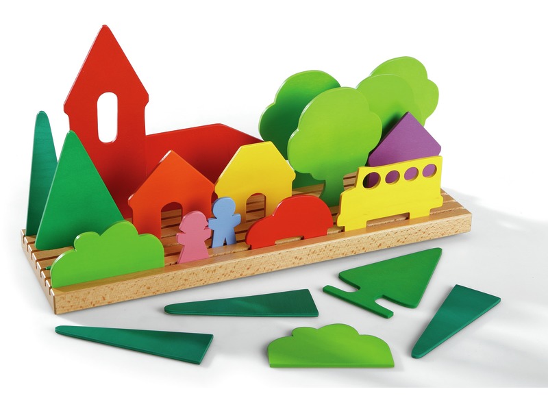 3D-Steckpuzzle Landschaft aus Holz mit Sockel, 19 Teile, ab 3 Jahren