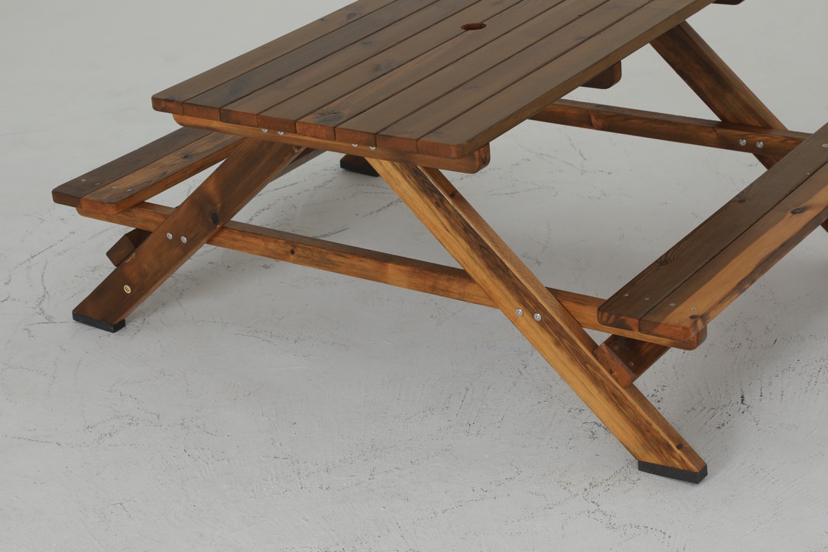 Kindergarten-Sitzgruppe für draußen, einteilig, aus Holz, Outdoor