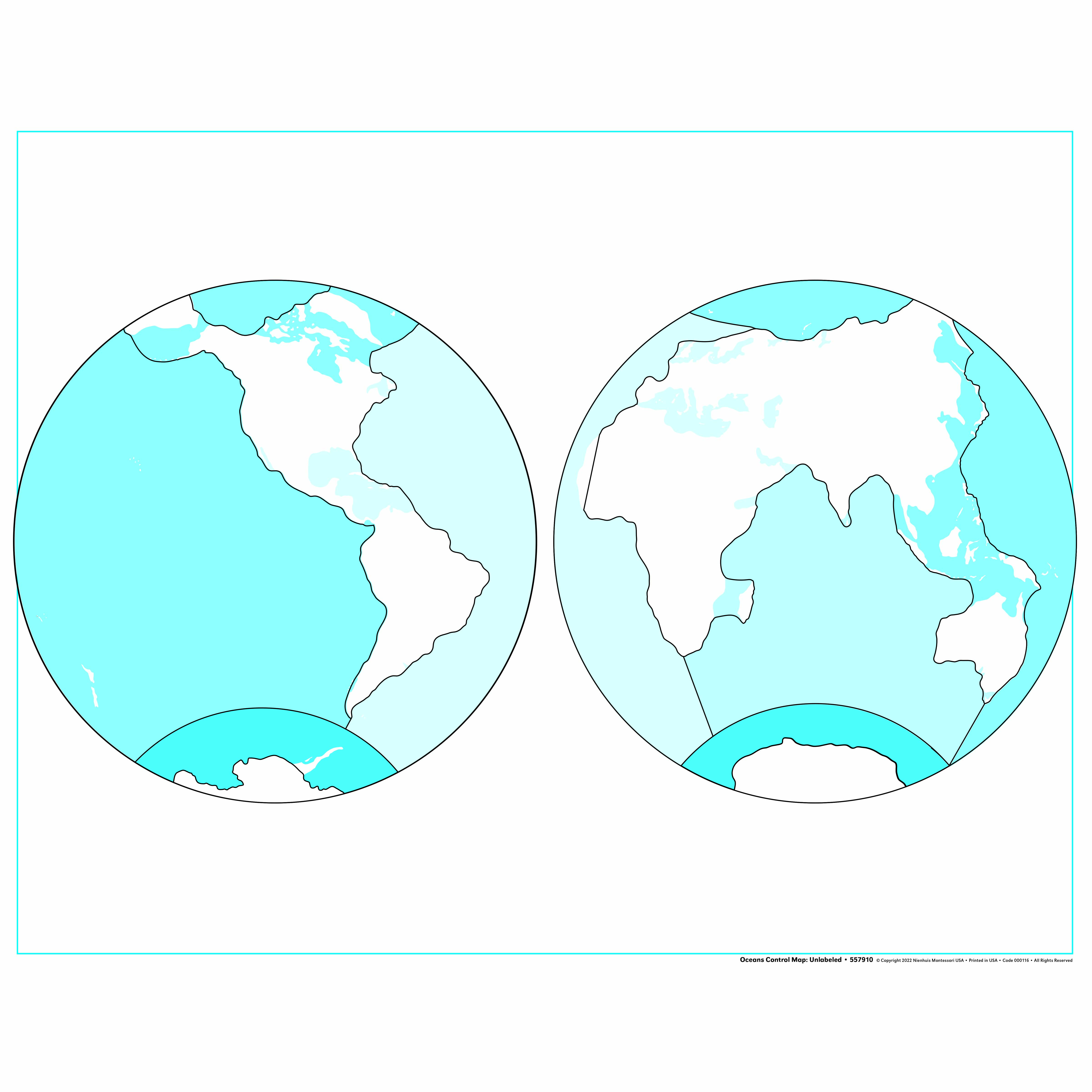 Kontrollkarte Ozeane: unbeschriftet - Montessori Geographie