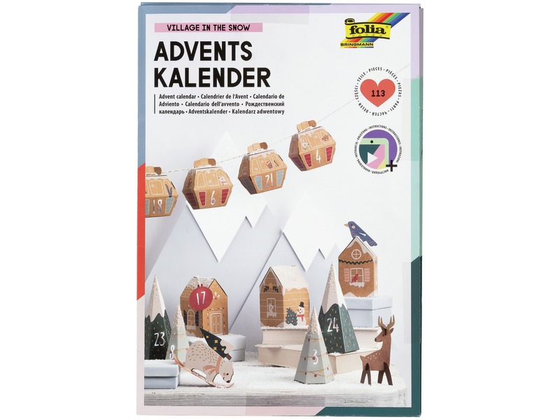 Adventskalender zum Basteln Weihnachtsdorf mit 24 Nummern, ab 3 Jahren