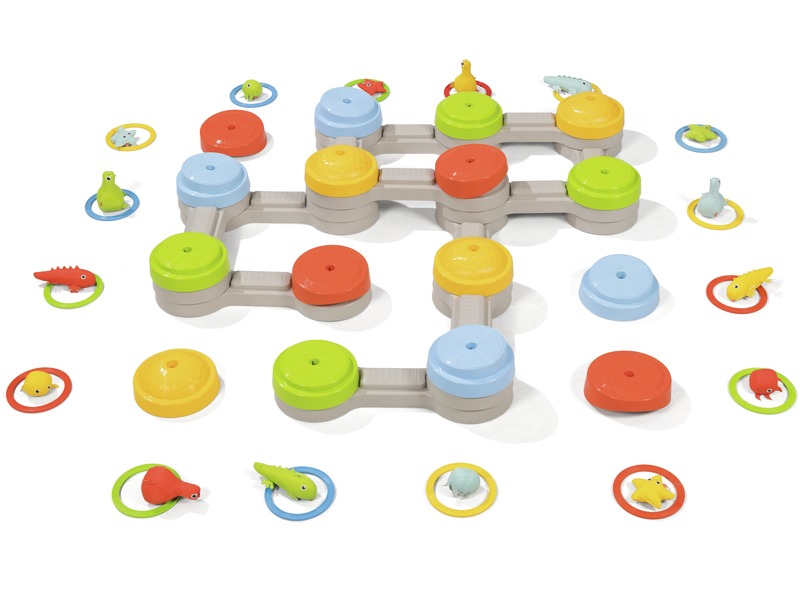 Gruppenspiel Teamplay Die Farbe der Tiere mit Klötzen und 16 Reifen, ab 5 Jahren