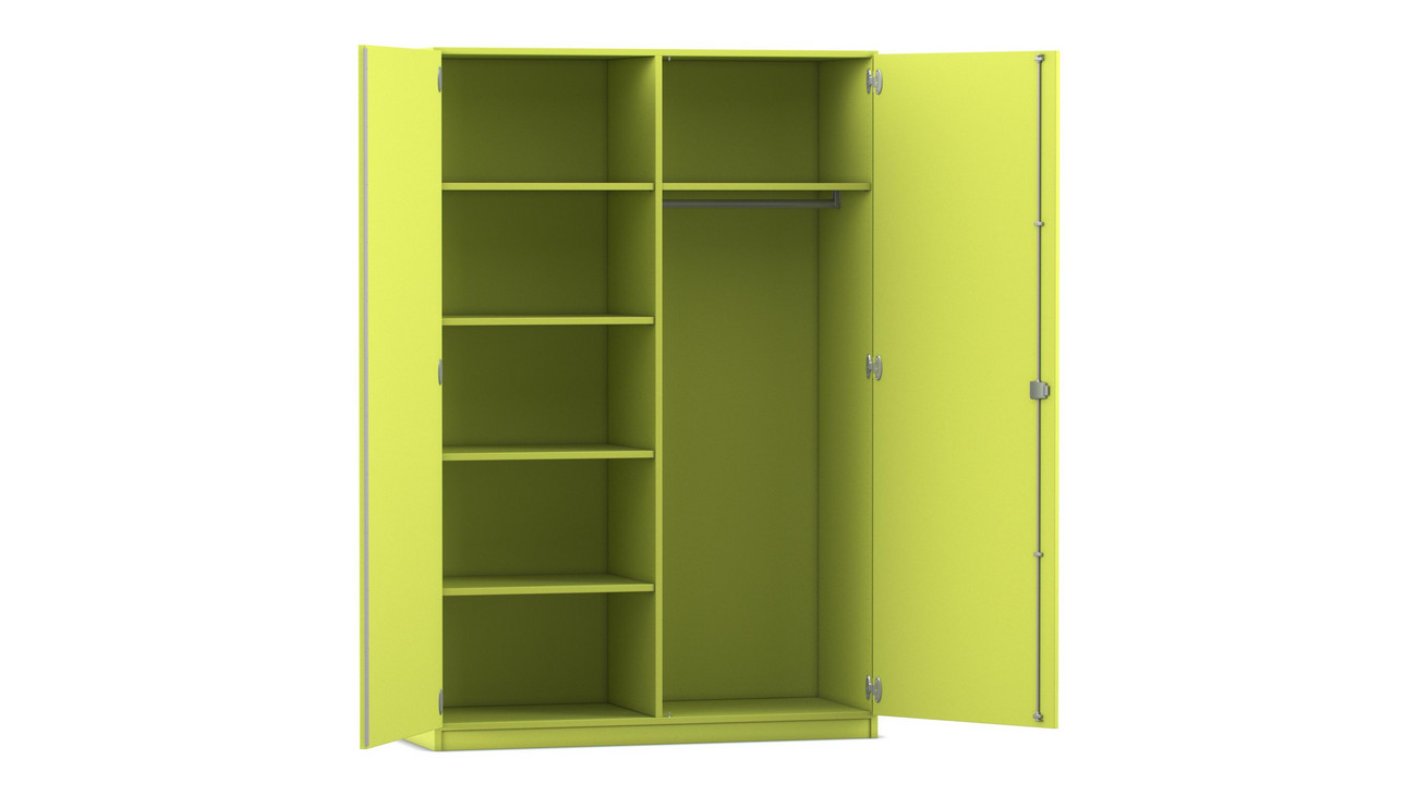 Flexeo® Garderobenschrank mit einer Garderobe und 6 Fächern, apfelgrün, 50 cm Tiefe, Dreholive