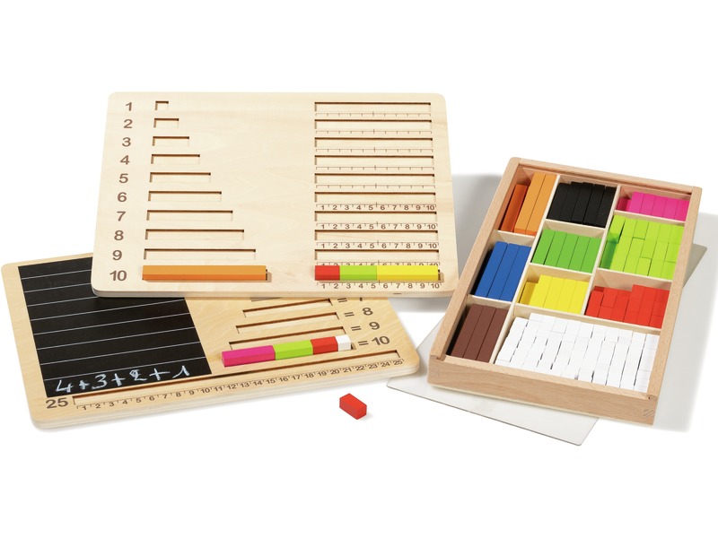 Cuisenaire-Stäbchen aus Holz mit 2 Platten, 308 Stäbe, ab 3 Jahren