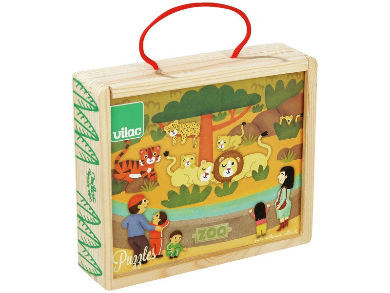 Holzpuzzle-Set Tiere im Zoo, 4 Puzzles mit je 6 Teilen, ab 2 Jahren