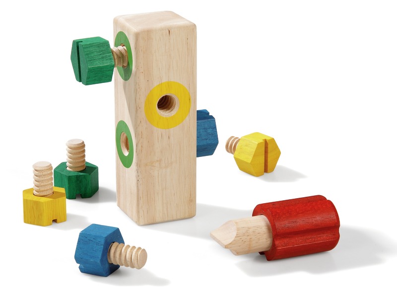 Schraubspiel Formen zum Verschrauben aus Holz mit 6 Bolzen, ab 2 Jahren