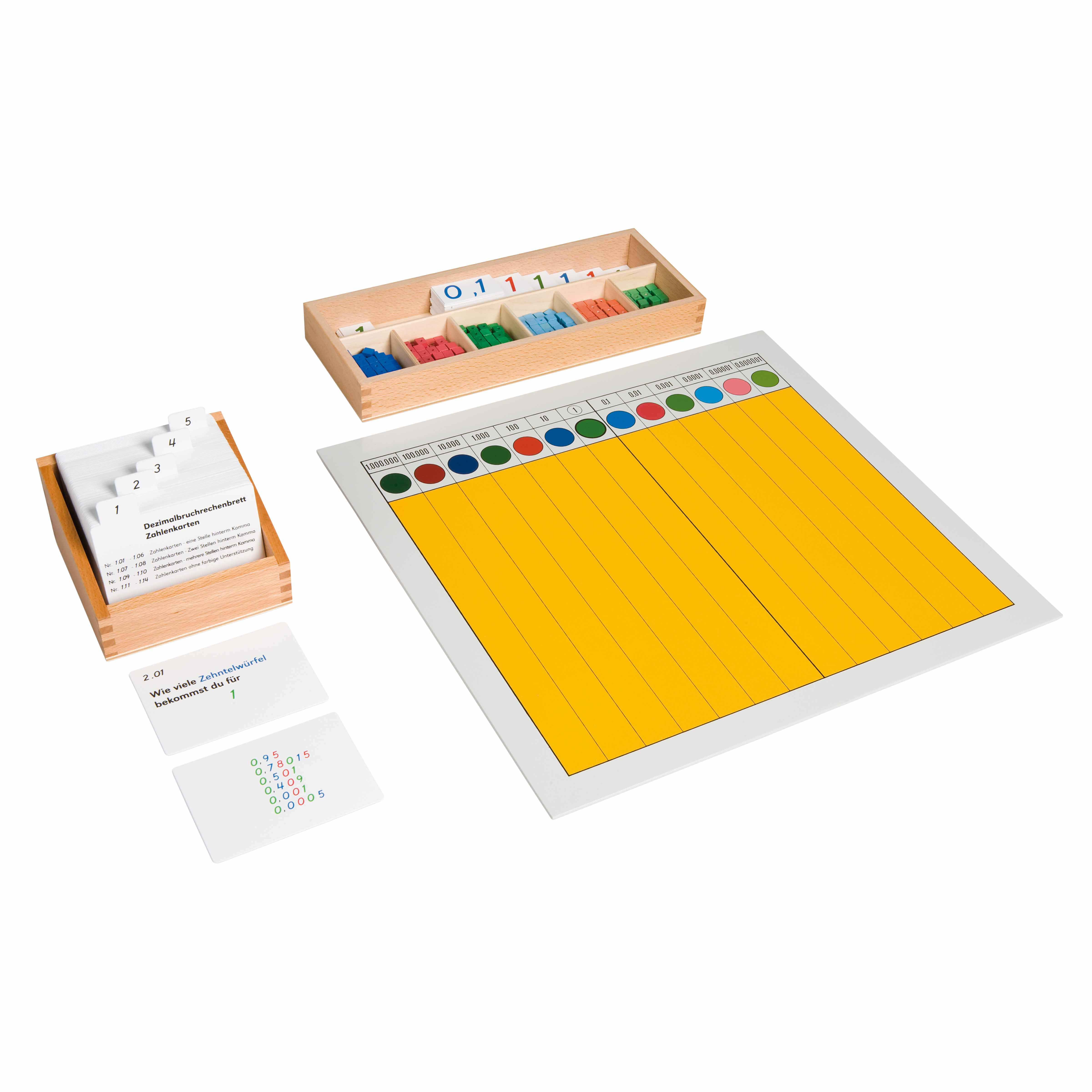 Kasten mit Aufgabenkarten für das Dezimalbruchrechnen 1 - Montessori Mathematik