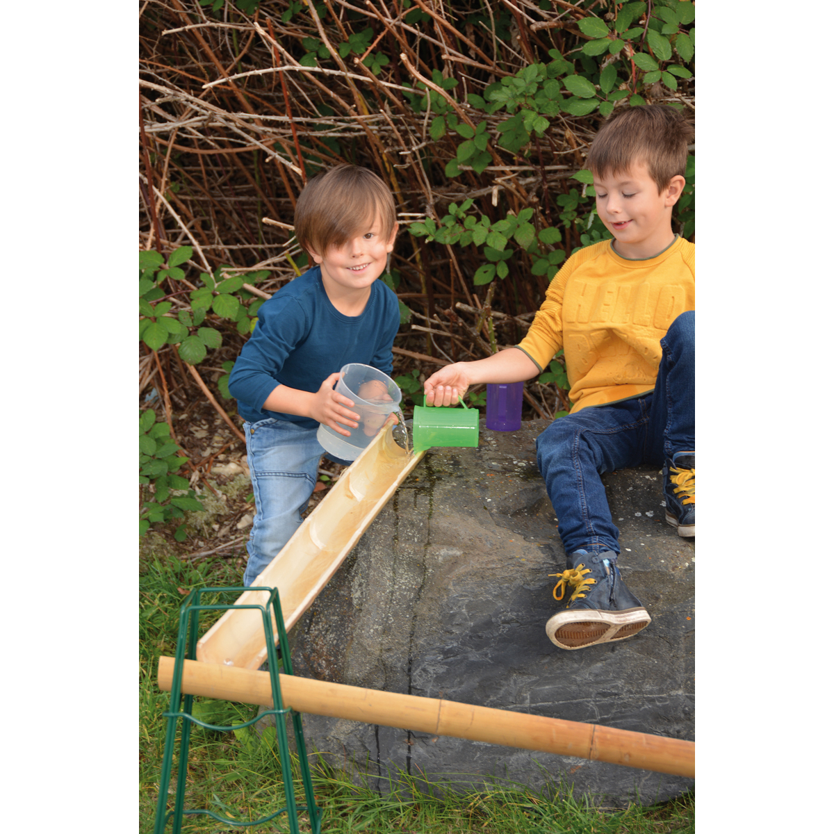 Bambusrinnen 4er Set 120 cm, Wasserbahn, erweiterbar, ab 3 Jahre