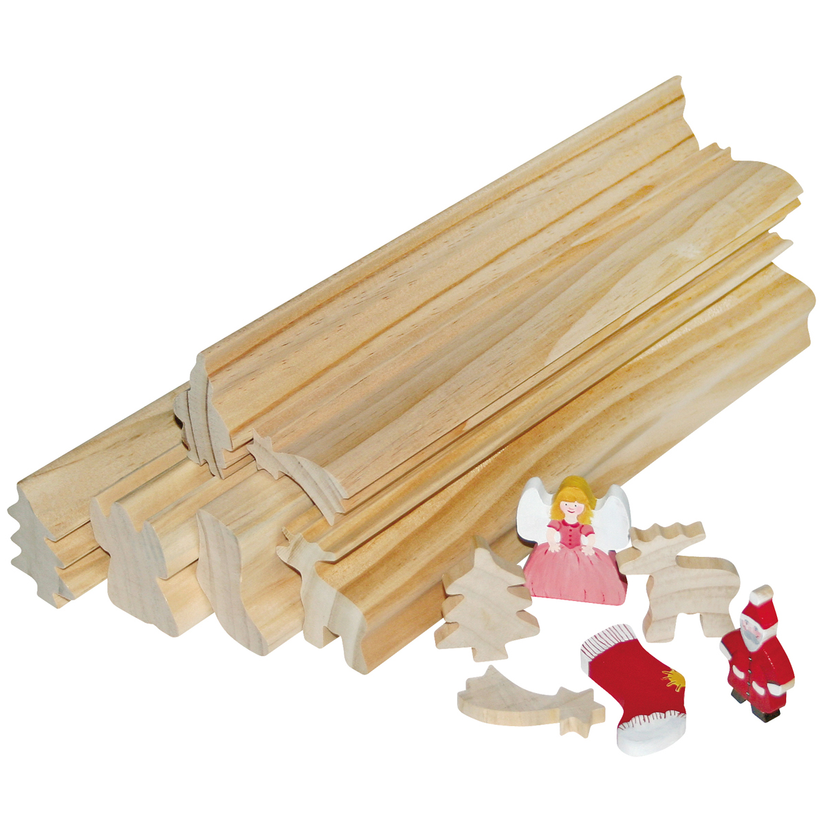 Profilholz Weihnachten 6er Set, 6 Stangen 5 x 30 cm, Figuren zum Basteln