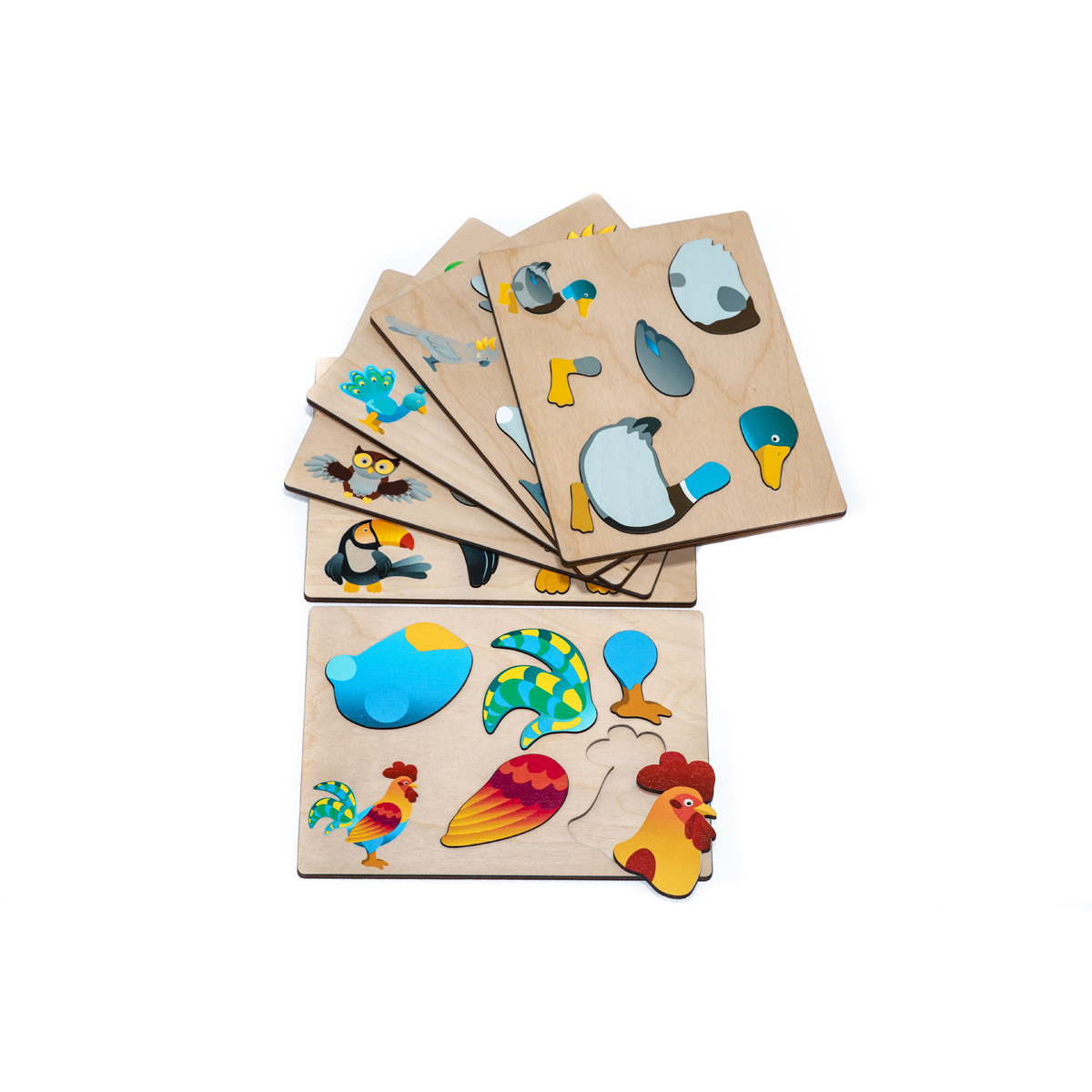 Magnetpuzzle Vögel, 6er Set, doppelseitig bedruckt, mit Holzbox, ab 3 Jahren