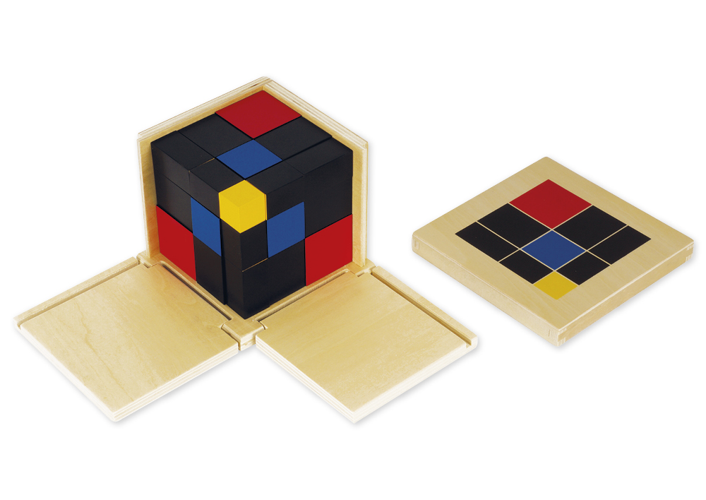Montessori Trinomischer Kubus, Trinomischer Würfel in Holzbox