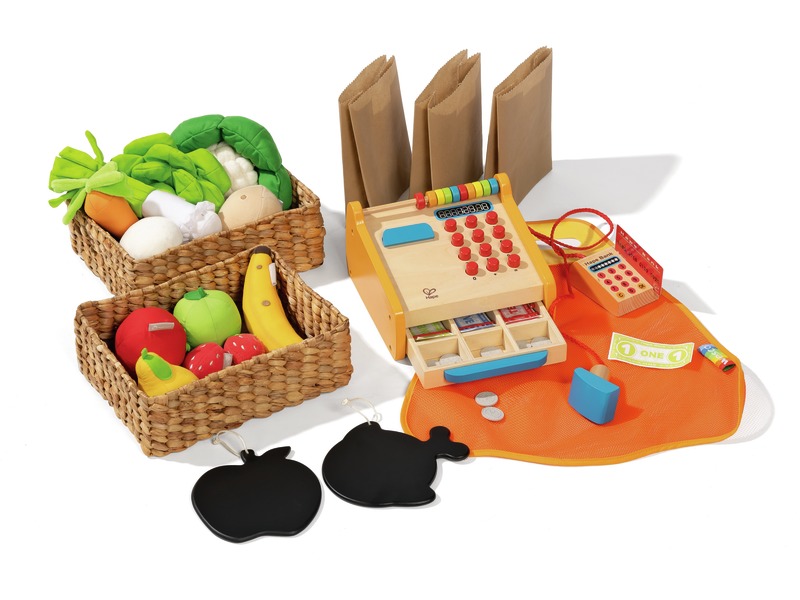 Kaufladen-Zubehör Maxi-Set mit Gemüse, Obst, Körben und Kasse, ab 3 Jahren