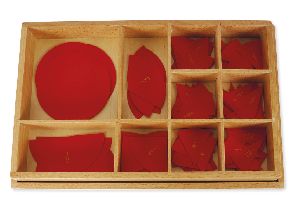 Montessori Kasten mit Bruchrechenkreisen aus Kunststoff