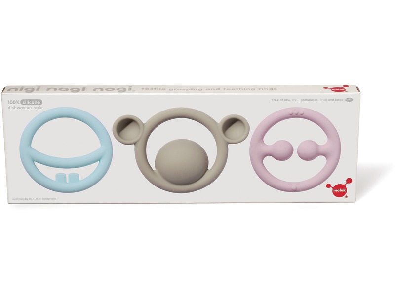 Fidget-Ringe Nigi, Nagi & Nogi aus Silikon, Ø 6,5 cm, ab 0 Jahren, pastell