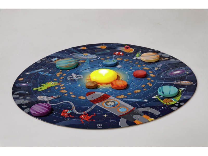Rundpuzzle Sonnensystem mit LED-Sonne und Poster, ab 5 Jahren