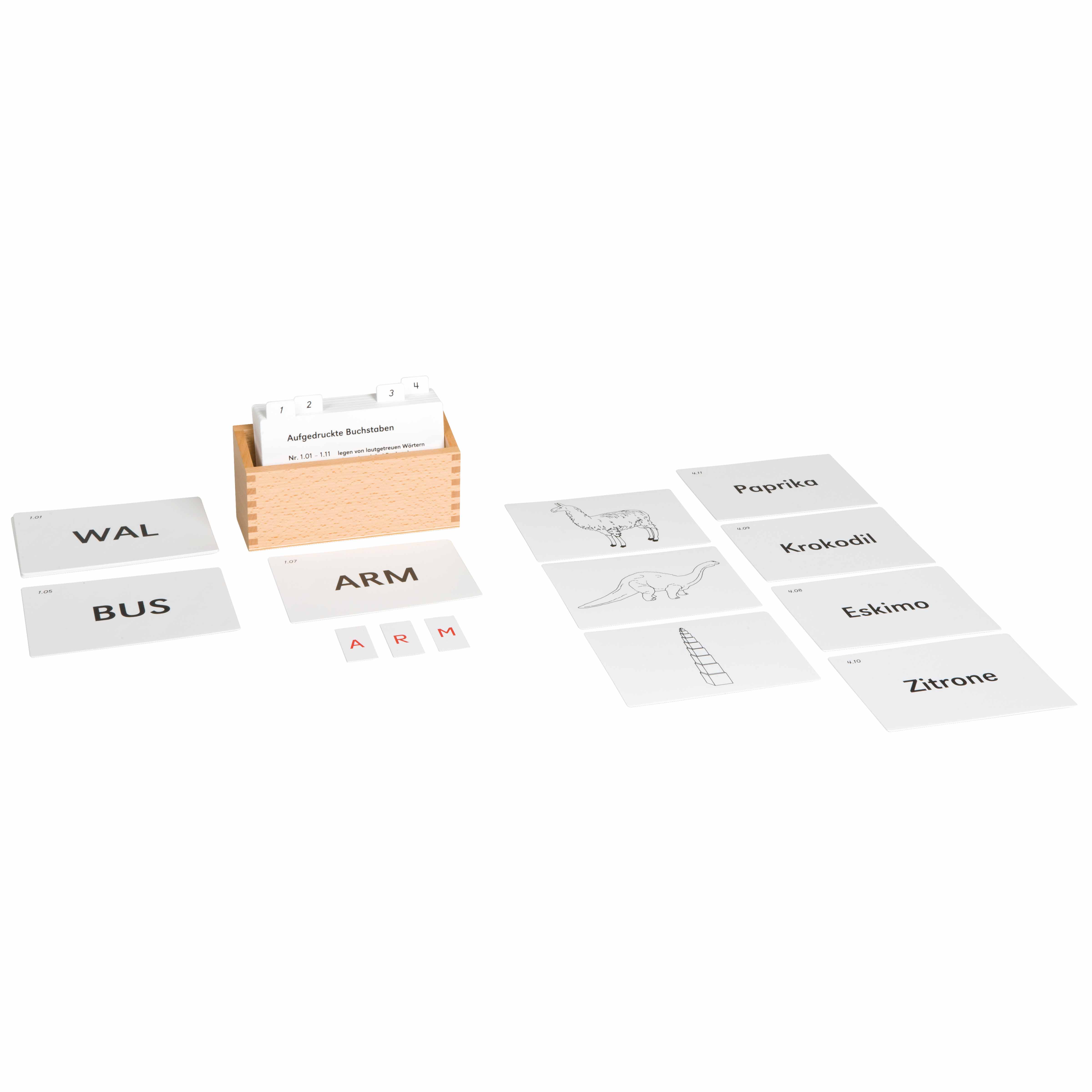 Bildkartei zu den aufgedruckten Buchstaben - Montessori Sprache