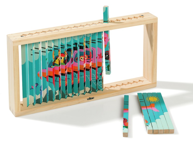 Drehpuzzle Fahrzeuge aus Holz mit 20 Stäbchen, 4 Motive, ab 5 Jahren