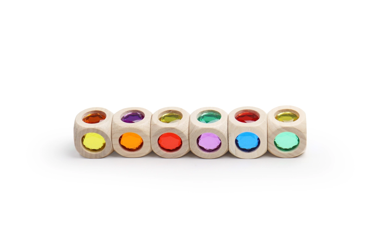 Regenbogenwürfel mini - aus Ahornholz, Glitzerwürfel, ab 36 Monaten
