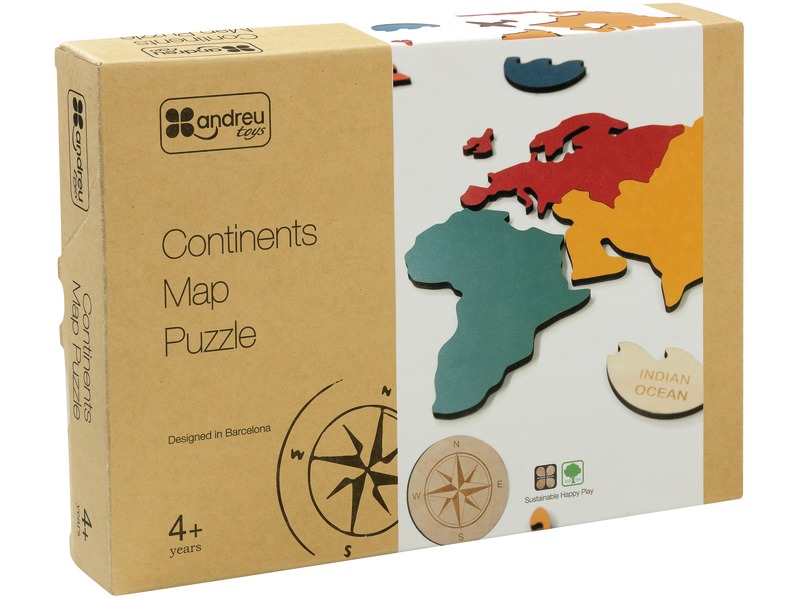 Weltkarte Kontinente aus Holz, Puzzle mit 22 Teilen, ab 4 Jahren