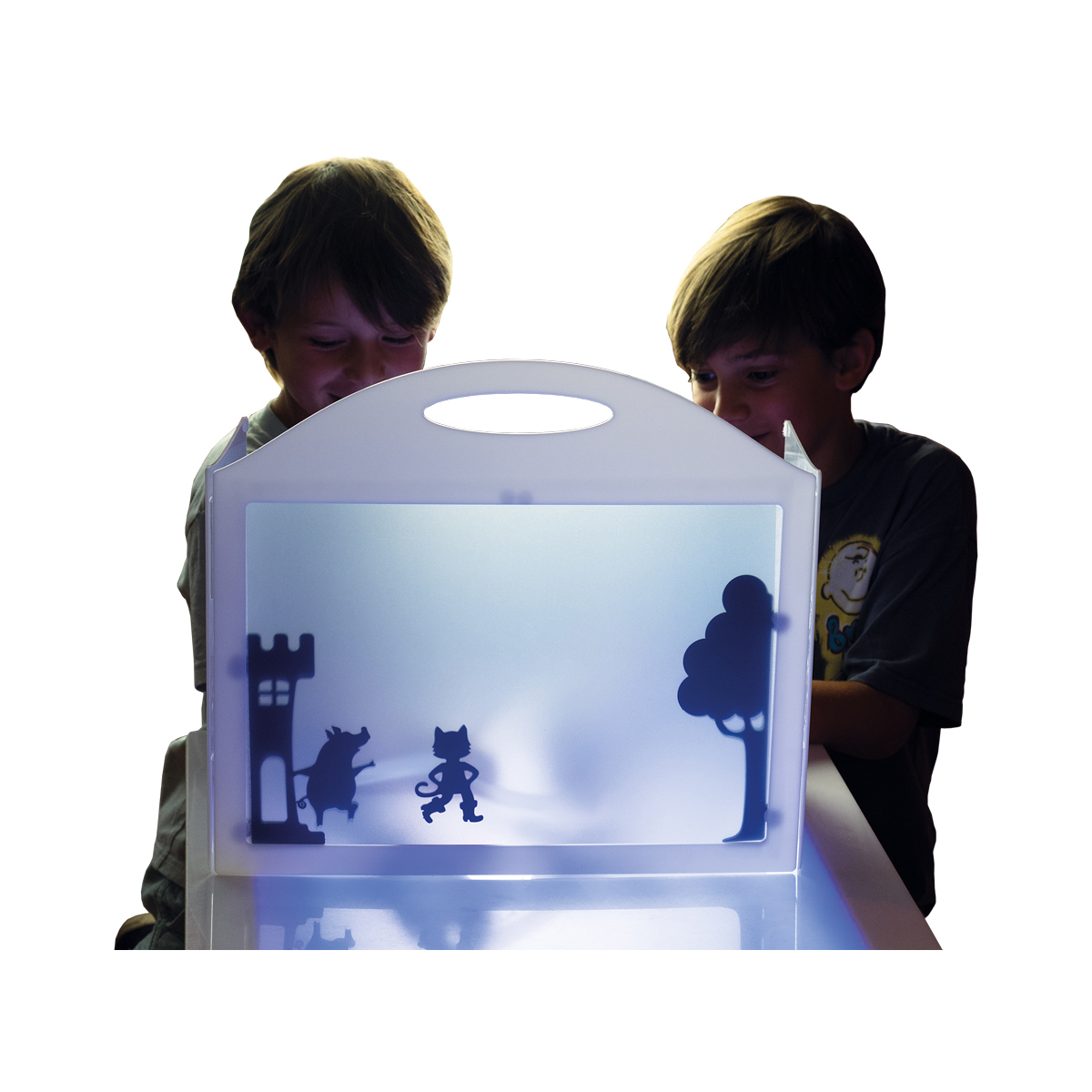 Schattentheater Set, 43 Figuren, Theater aufgeklappt 46 x 23 x 40,5 cm