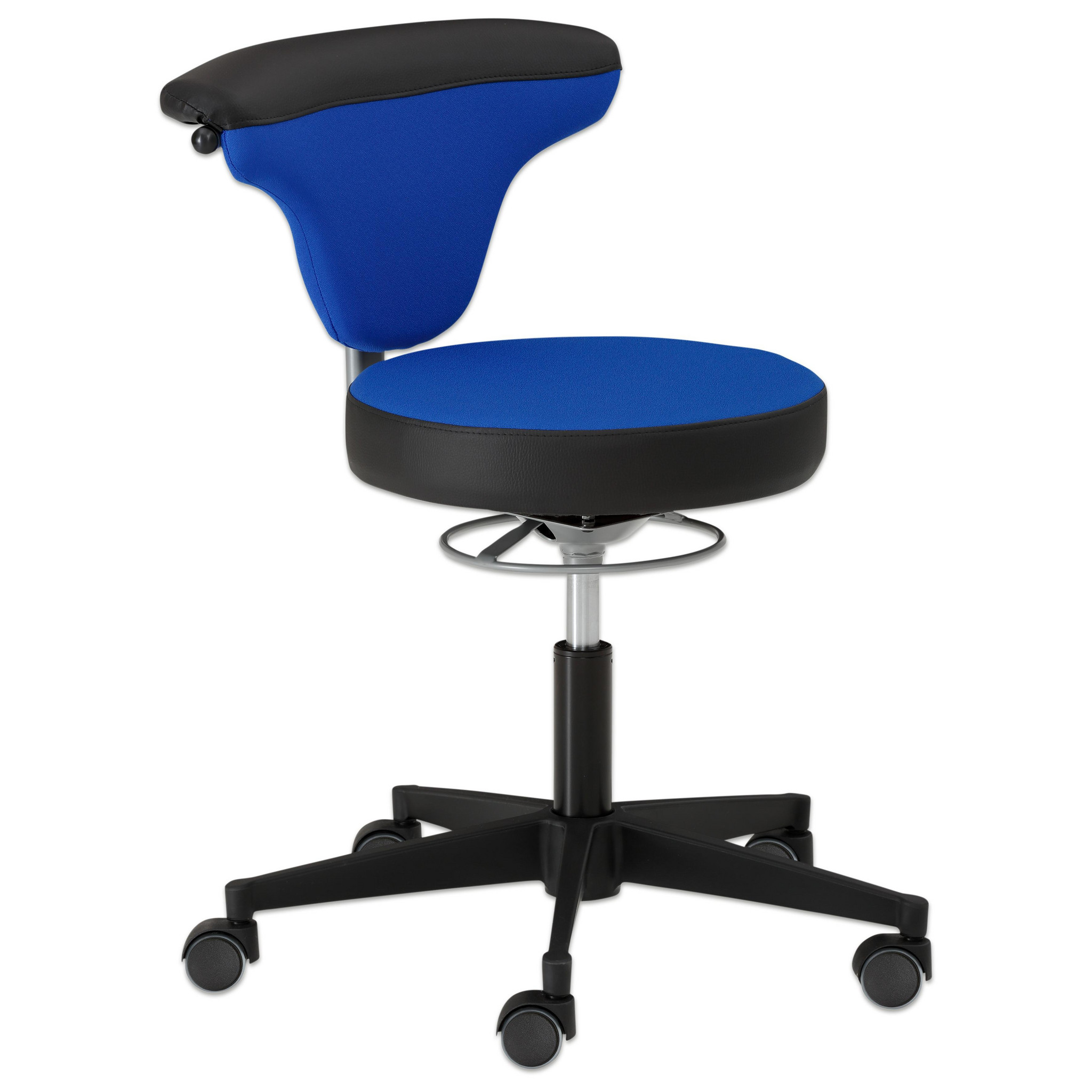 Funktionsdrehstuhl myTORRO SIT 2.0, Stoff Blau/Kunstleder Schwarz, Teppichbodenrollen