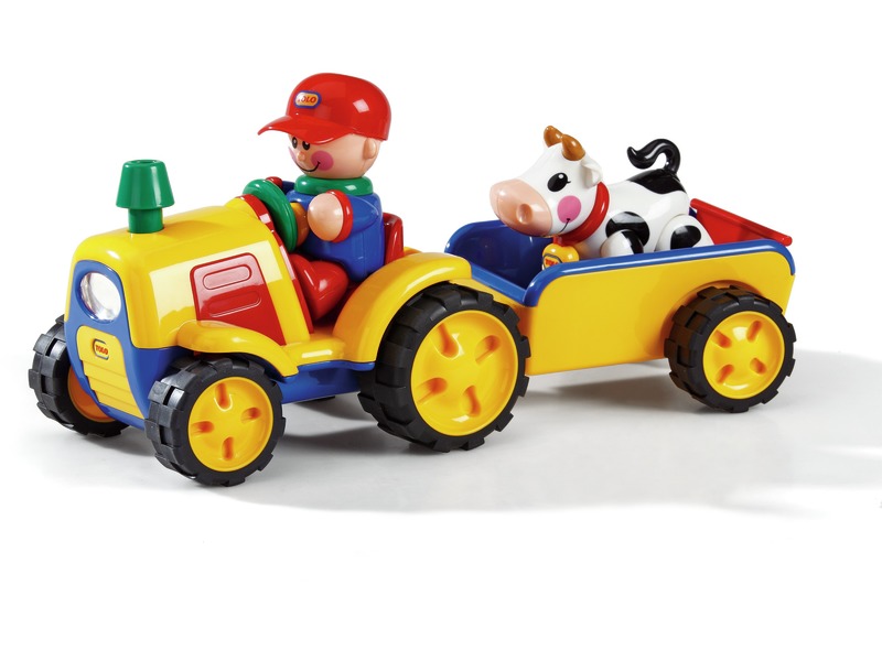 Spielfiguren-Set Traktor mit Anhänger, Figur und Kuh, ab 1 Jahr