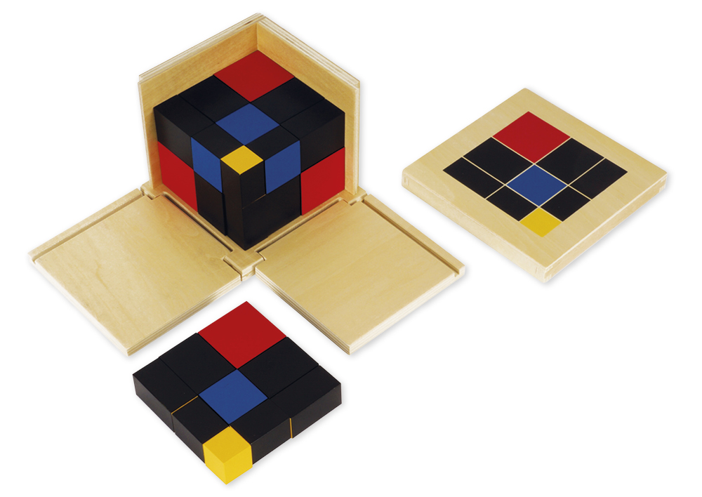 Montessori Trinomischer Kubus, Trinomischer Würfel in Holzbox
