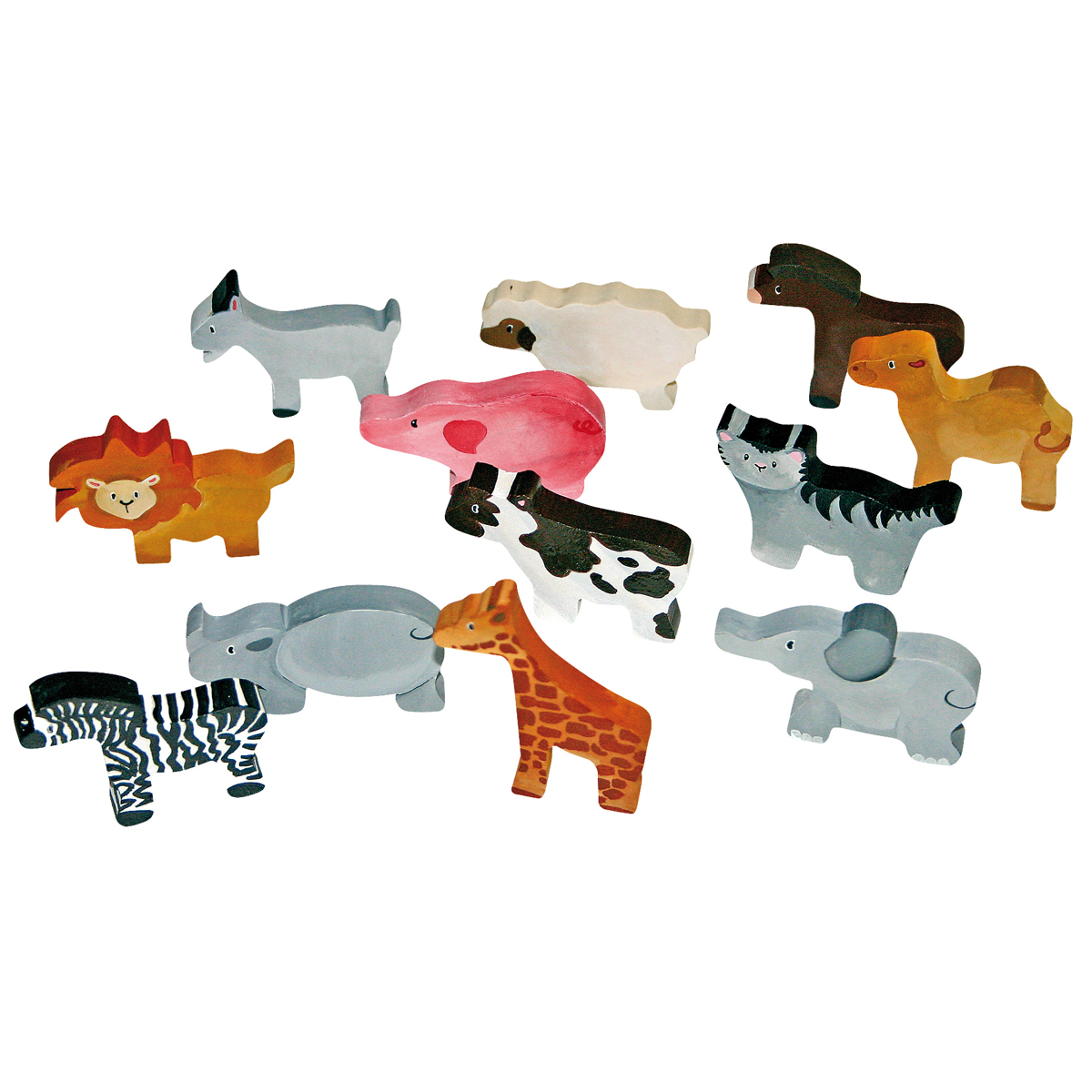 Holzfiguren Tiere 12er Set, 12 Motive, 6 x 5 x 0,8 cm, bemalbar