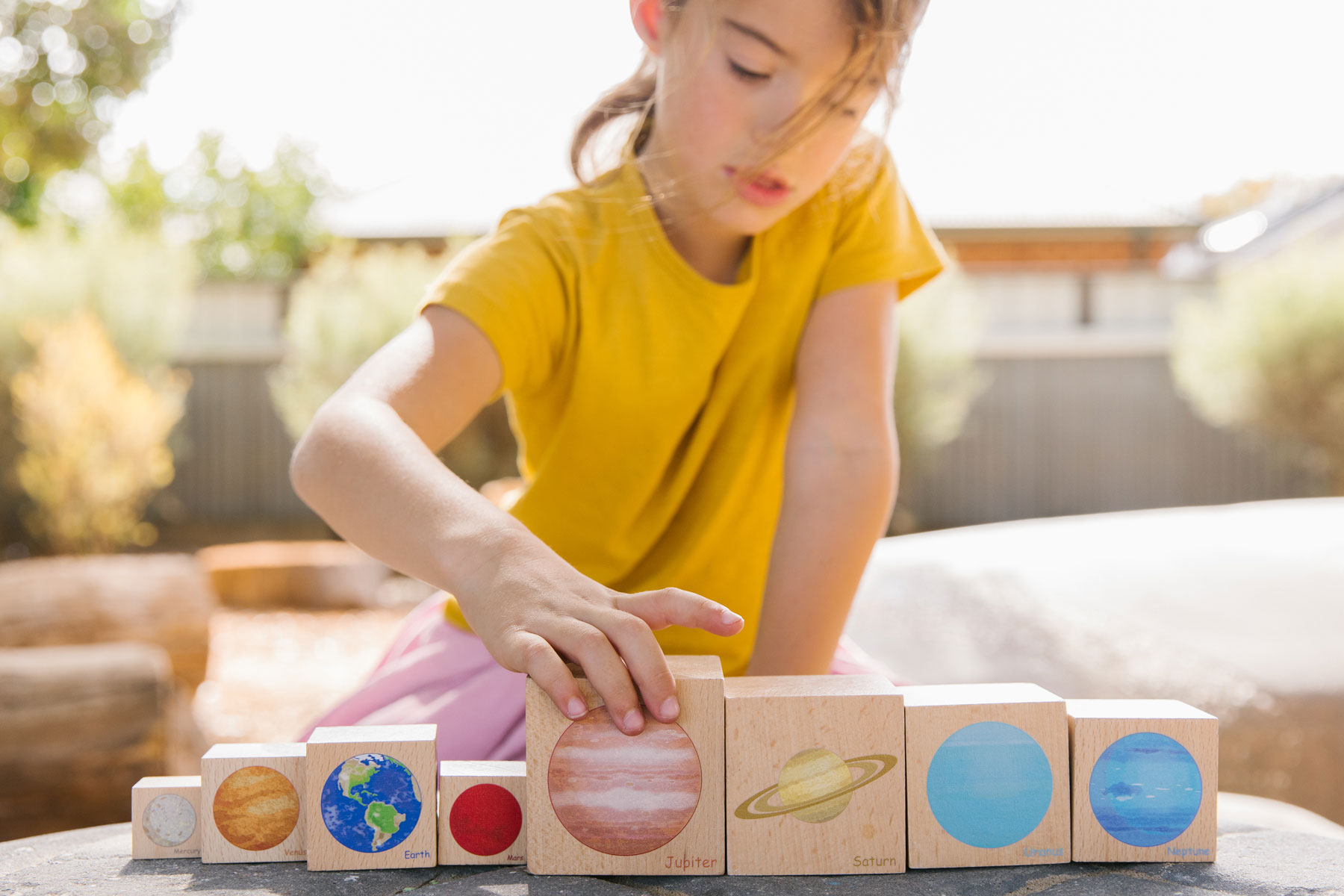 Holzbausteine-Set, Planeten, englisch, 8-teilig