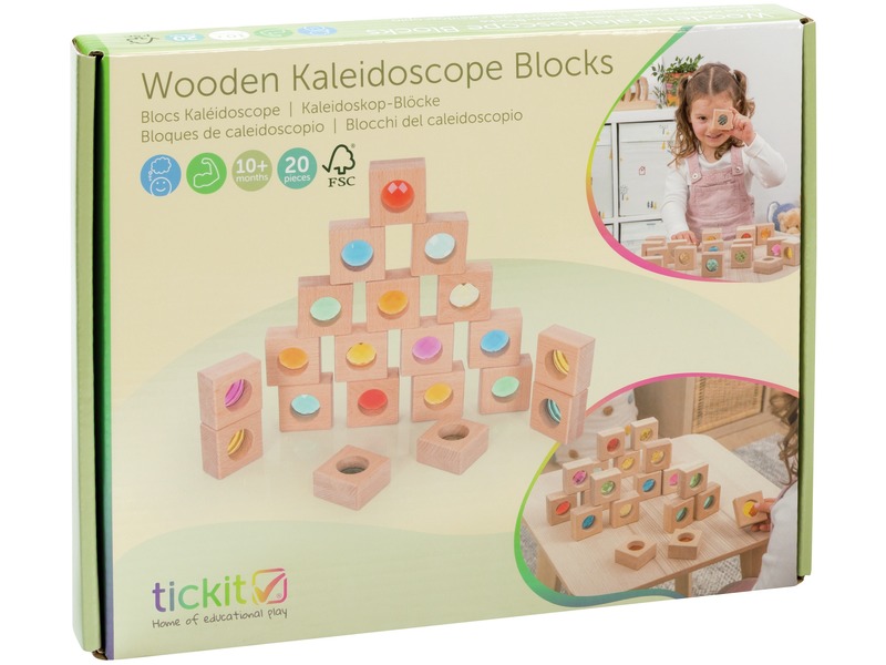 Holzbausteine Kaleidoskop mit Tasche, 20 Stück, ab 10 Monaten