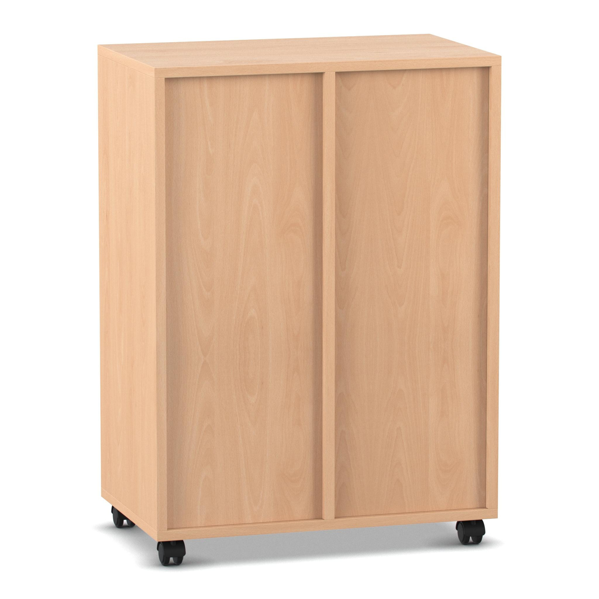 Flexeo® Materialregal Buche hell, HxBxT: 92,3x66,5x40,8 cm, 2 Reihen, 16 kleine Boxen, Boxenfarbe transparent, Rollen