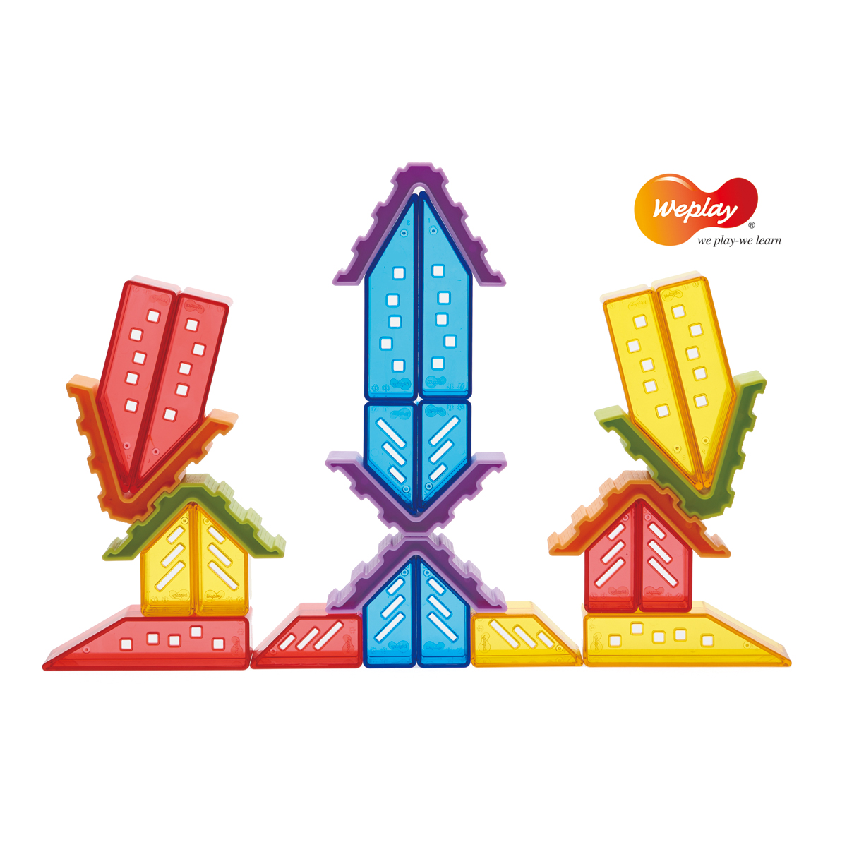 Crystal Village Bausteine, 24 Häuser, 12 Dachbausteine, 6 Spielvorlagen, ab 2 Jahre