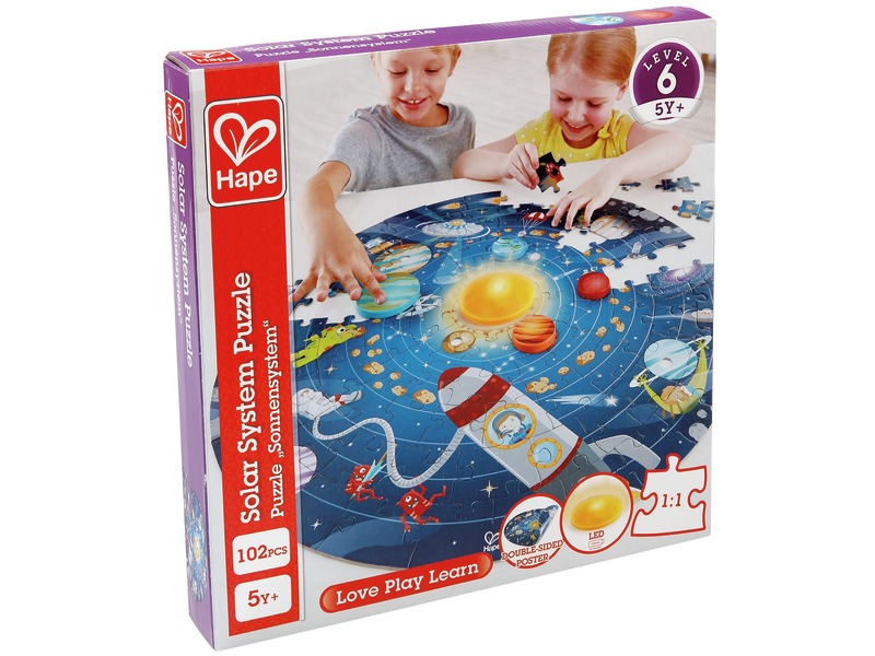 Rundpuzzle Sonnensystem mit LED-Sonne und Poster, ab 5 Jahren