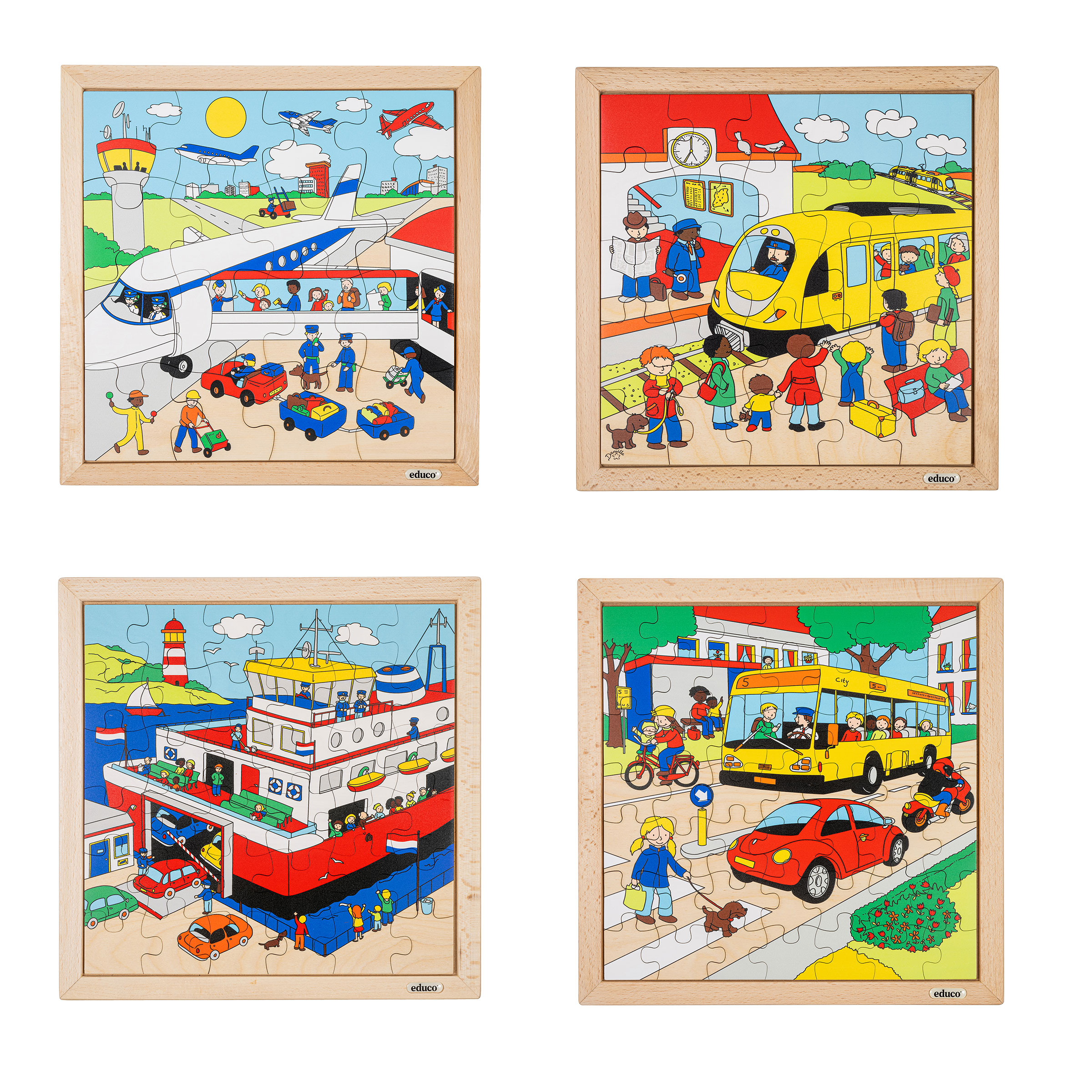 Transport-Puzzles 4er-Set, Flugzeug Zug Fähre Bus, ab 4 Jahre