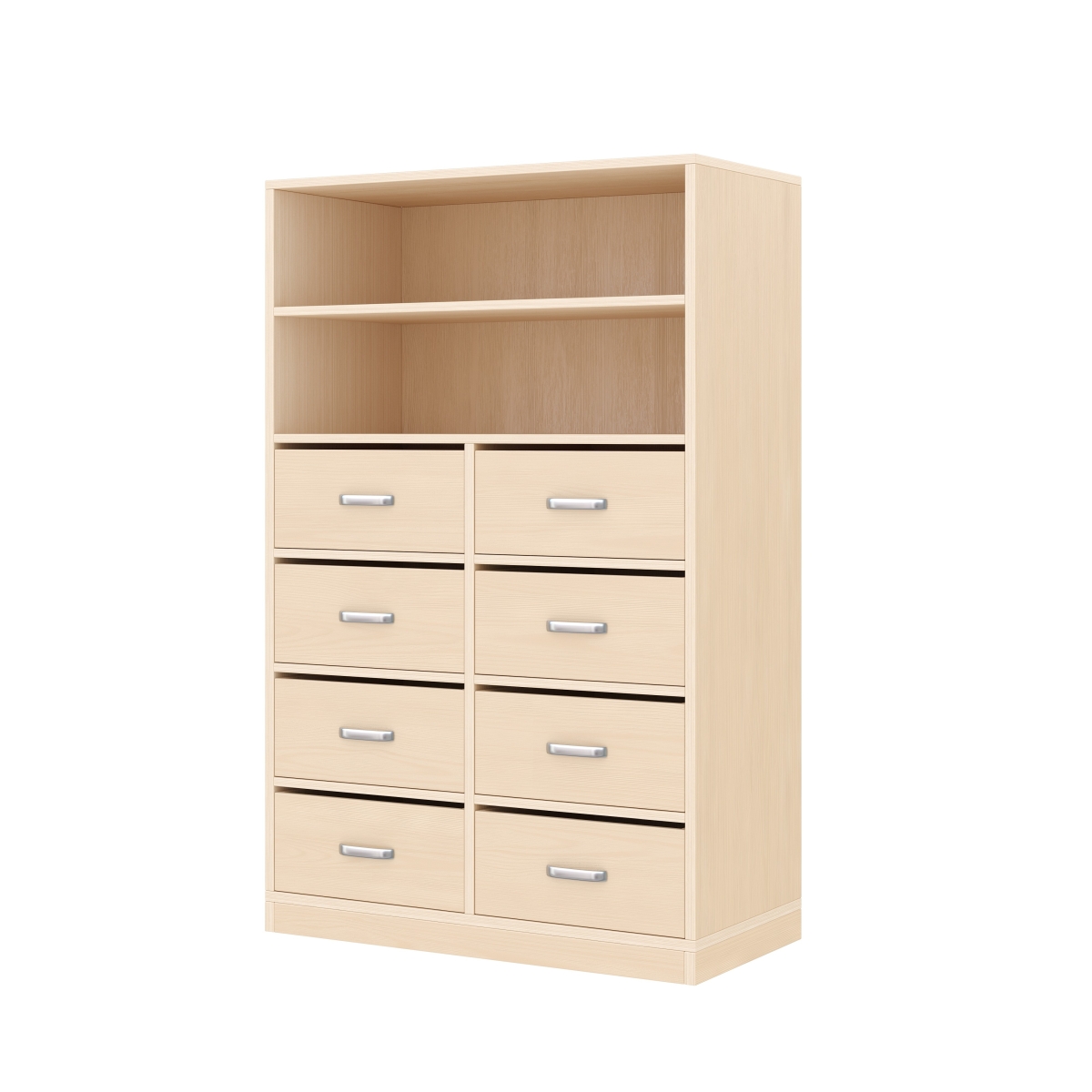 Regalschrank, mittelhoch, 2 Fächer, 8 Schubladen, mit Holzsockel, 80x39x120 cm, Ahorn