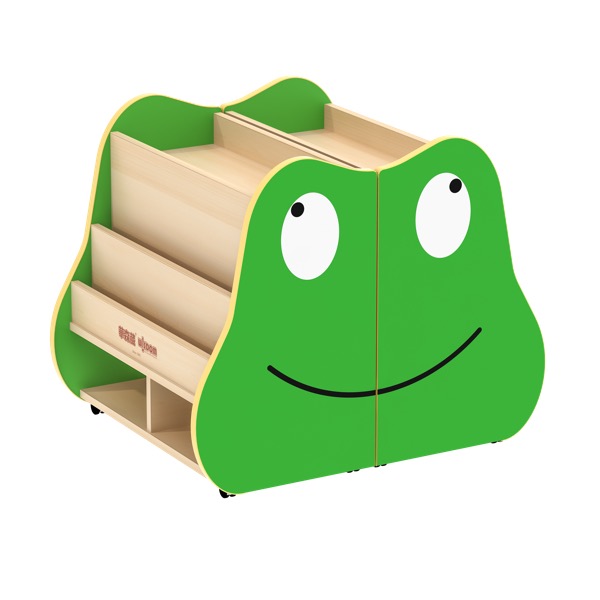 Kinder-Bücherwagen, Frosch, mit Rollen, aufklappbar, 60x74x60 cm