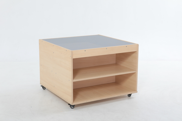 Bausteinwagen für Klemmbausteine, 4 Fächer, mit Rollen, aus Holz, 87x84x60 cm, Ahorn