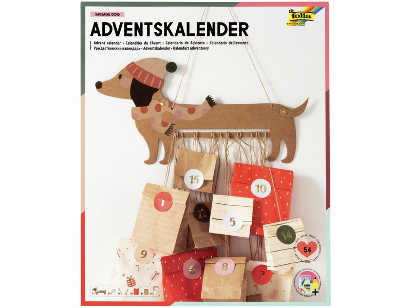 Bastelset Adventskalender Hund mit 24 Papiertüten zum Aufhängen