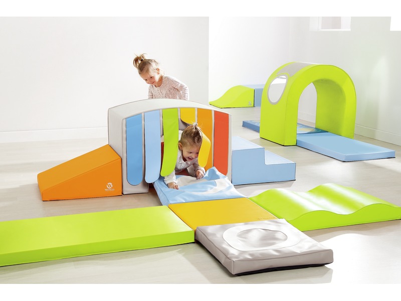 Krabbelbrücke Babimodule mit Vorhang aus Schaumstoff, ab 1 Jahr, elfenbein