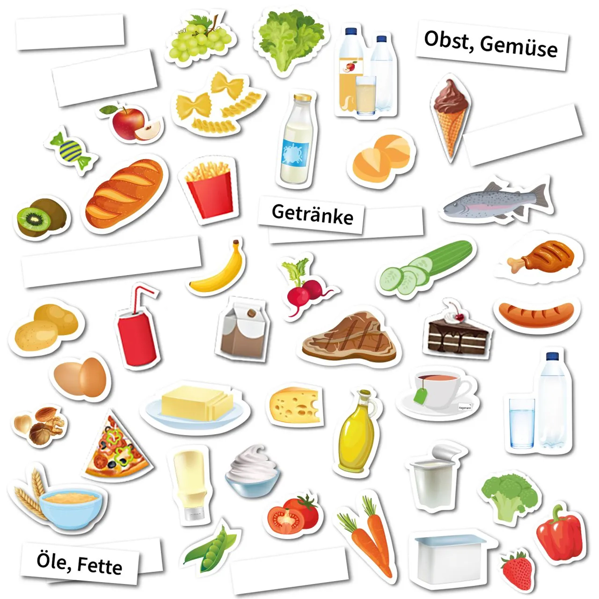 Magnetbilder Ernährungspyramide mit Lebensmitteln, vegetarisch und klassisch, 127-tlg.