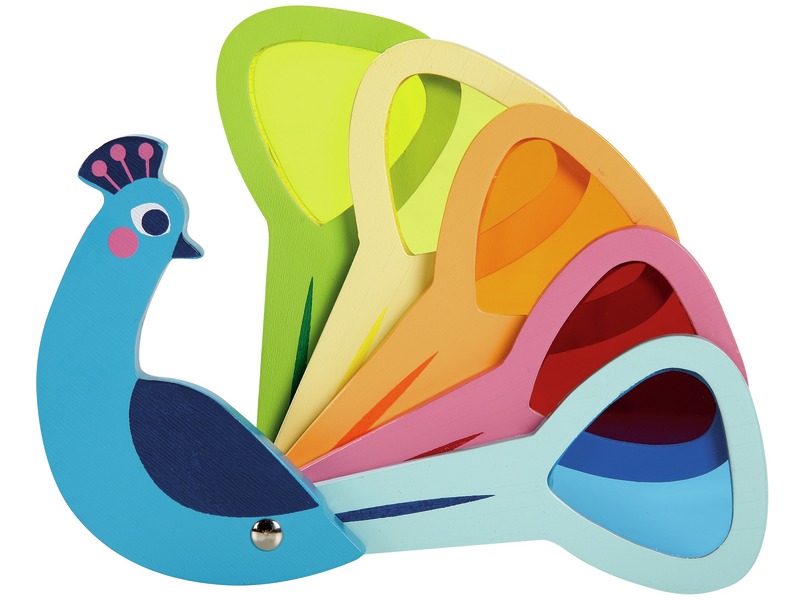 Farbtafel Pfau aus Holz mit transparenten Federn, Farbmischung, ab 18 Monaten