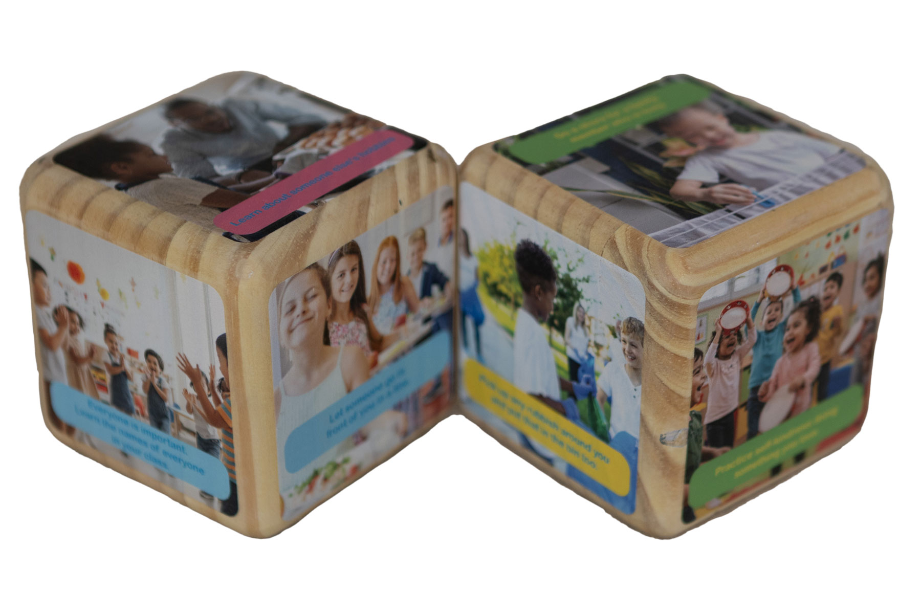 Holz-Bilderwürfel, Freundlichkeit, englisch, 2-teilig