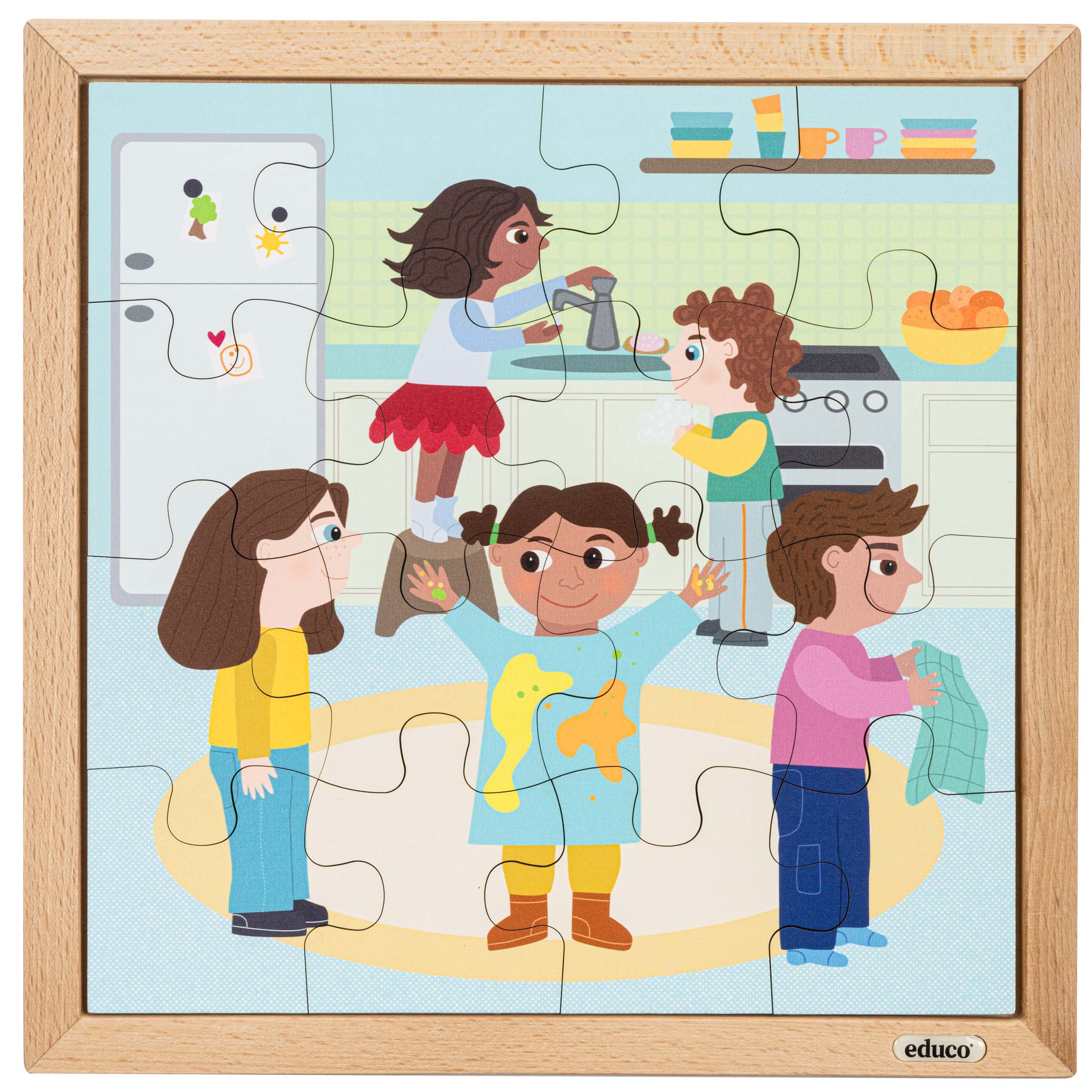 Puzzle Tagesroutine Hände waschen aus Holz – 16 Teile