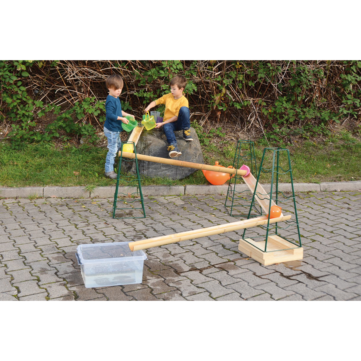 Bambusrinnen 4er Set 120 cm, Wasserbahn, erweiterbar, ab 3 Jahre