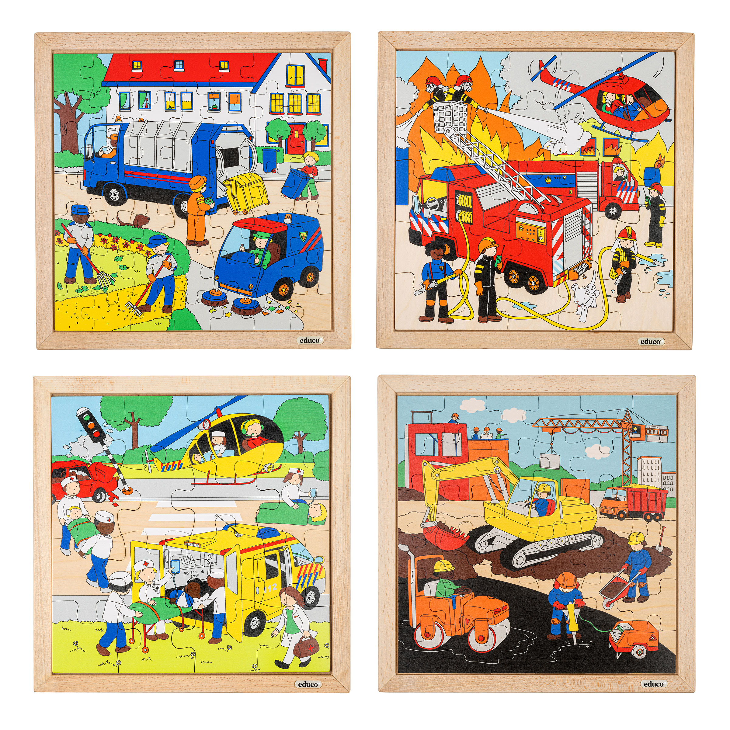 Thema-Puzzles Straße 4er-Set, Einsatz und Baustelle, ab 4 Jahre